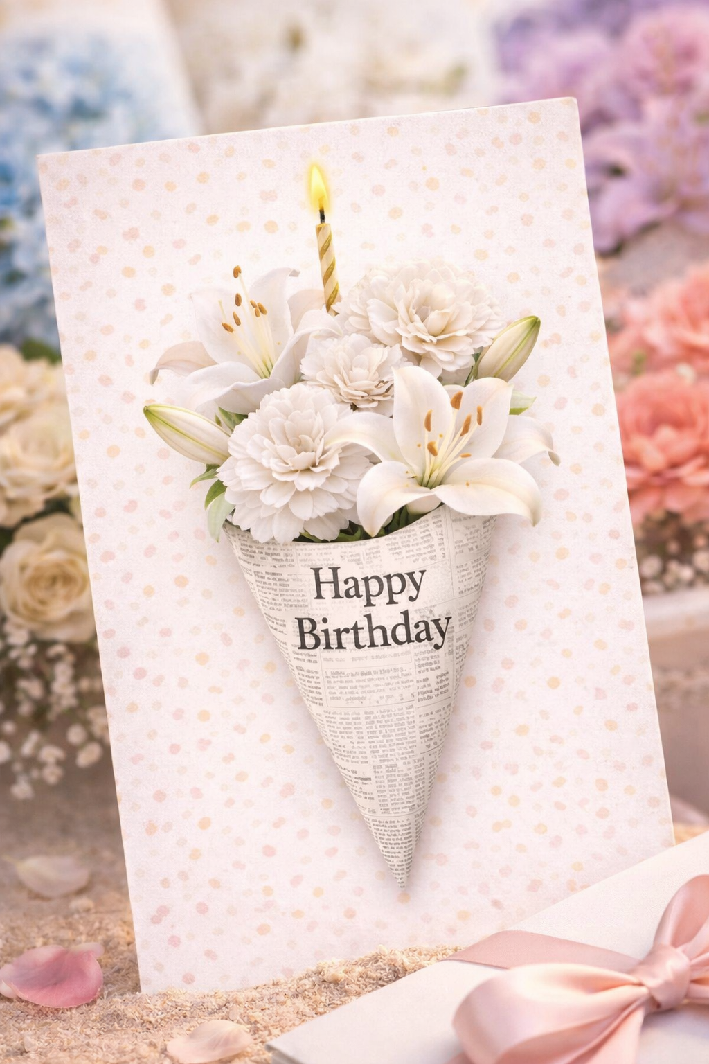 Elegant Birthday Cards Set of 5 | Soft Floral Bouquet Designs | Pastel Neutral Confetti Greeting Cards for Her, Friend