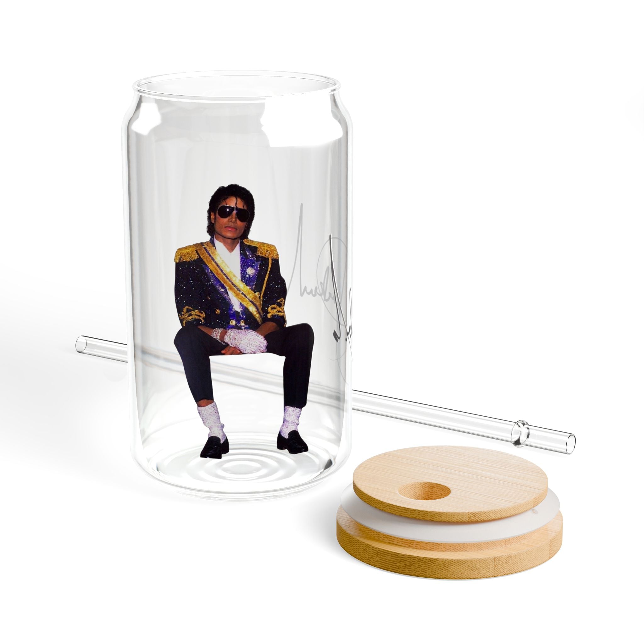 King of Pop Autograph Sipper Glass, 16oz Retro 80s Pop Icon Tumbler | MJ Fan Gift | Aesthetic Drinkware